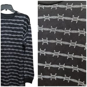NWT Sz 6 Black Bad Monday Long Sleeve Tee Dress Barbed Wire Design 100% Cotton
